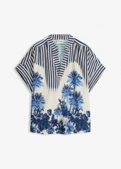 Bluzka w stylu tuniki z lejącej mieszanki wiskozy. Niebieskie bluzki bonprix, bez wzorów, z wiskozy, bez kołnierzyka, bez ramiączek. Za 54.99 zł.