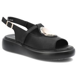 Czarne Sandały S.Barski Eleganckie Obuwie Damskie. Czarne sandały S.BARSKI, z aplikacjami, eleganckie, bez obcasa, bez zapięcia. Za 179.00 zł.