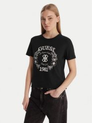 Guess T-Shirt V6RI12 J1314 Czarny Regular Fit. Czarne t-shirty Guess, s, z aplikacjami, z bawełny, bez kołnierzyka, bez ramiączek. Za 179.99 zł.
