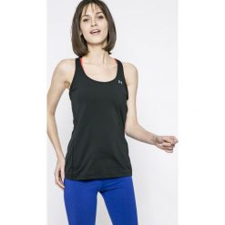 Under Armour - Top. Niebieskie koszulki sportowe Under Armour, bez wzorów, z dzianiny, bez ramiączek. W wyprzedaży za 89.90 zł.
