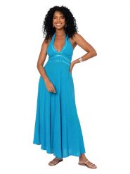 Aller Simplement Sukienka w kolorze niebieskim rozmiar: 34-40. Niebieskie sukienki Aller Simplement, bez wzorów, z bawełny, bez kołnierzyka, bez ramiączek, maxi. Za 100.99 zł.