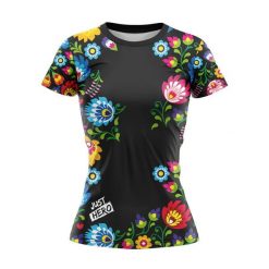 Koszulka do biegania damska Och Czarny Folk krótki rękaw. Czarne bluzki JUST HERO, bez wzorów, sportowe, bez kołnierzyka, bez ramiączek. Za 99.00 zł.