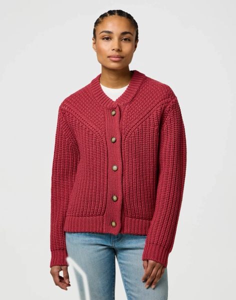 DAMSKI SWETER WRANGLER WESTERN CARDIGAN EARTH RED 112370797. Czerwone kardigany Wrangler, xl, bez wzorów, bez ramiączek. Za 159.99 zł.