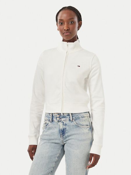 Tommy Jeans Bluza Flag DW0DW23535 Biały Slim Fit. Białe bluzy Tommy Jeans, s, bez wzorów, z bawełny, bez kaptura. Za 369.99 zł.