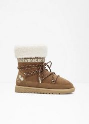 Botki sznurowane Myszka Miki. Brązowe botki bonprix, na zimę, bez wzorów, bez obcasa, bez zapięcia. Za 289.99 zł.