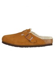 Birkenstock Skórzane kapcie "Boston" w kolorze jasnobrązowym rozmiar: 36. Brązowe obuwie domowe Birkenstock, bez wzorów, ze skóry, bez zapięcia. Za 357.95 zł.