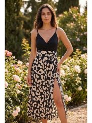 SOULSHAE Sukienka w kolorze czarno-beżowym rozmiar: XXL/3XL. Czarne sukienki SOULSHAE, xl, bez wzorów, bez kołnierzyka, bez ramiączek, maxi. Za 174.95 zł.