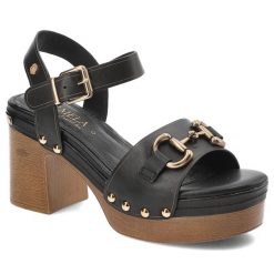 Czarne Sandały Carmela Stylowe Obuwie Damskie Na Obcasie. Czarne sandały Carmela, z aplikacjami, ze skóry, eleganckie, bez obcasa, na obcasie, bez zapięcia. Za 289.00 zł.
