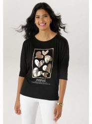 Aniston Koszulka w kolorze czarnym rozmiar: 44. Czarne bluzki Aniston, bez wzorów, bez kołnierzyka, bez ramiączek. Za 91.99 zł.