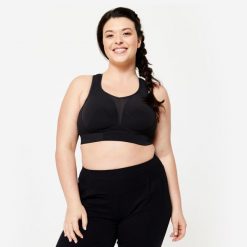 Biustonosz sportowy Decathlon E - H. Czarne bielizna sportowa KALENJI, xl, bez wzorów, z elastanu. Za 119.99 zł.