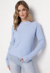 Jasnoniebieski Klasyczny Sweter z Półgolfem Nordda. Niebieskie swetry Born2be, bez wzorów, z bawełny, bez ramiączek. Za 44.99 zł.