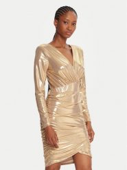 Fracomina Sukienka koktajlowa FQ25WD1006W59501 Złoty Slim Fit. Żółte sukienki Fracomina, xs, bez wzorów, z syntetyku, wizytowe, bez kołnierzyka, bez ramiączek. Za 839.99 zł.