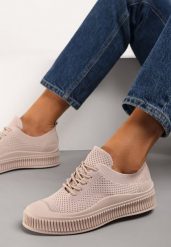 Ciemnobeżowe Trampki Accia. Brązowe trampki Renee, bez wzorów, z gumy, przed kostkę, bez zapięcia. Za 54.99 zł.