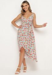 Niebiesko-Czerwona Bawełniana Sukienka na Ramiączkach z Kopertowym Dekoltem i Asymetrycznym Rozcięciem Xiloa. Niebieskie sukienki Born2be, m, bez wzorów, z bawełny, z asymetrycznym kołnierzem, bez ramiączek, midi, asymetryczne. Za 69.99 zł.