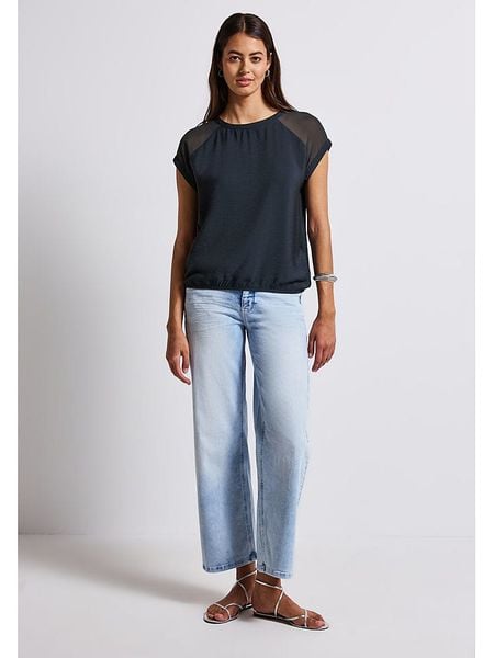 Street One Bluzka w kolorze granatowym rozmiar: 36. Niebieskie bluzki Street One, bez wzorów, street, bez kołnierzyka, bez ramiączek. Za 139.95 zł.