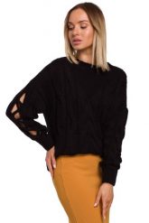 Czarny Sweter z Rozcięciem na Rękawach. Czarne swetry MOE, l, bez wzorów, z materiału, bez ramiączek. Za 219.90 zł.