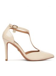 Nine West Szpilki WS21582-01 Beżowy. Brązowe szpilki Nine West, bez wzorów, z materiału, bez obcasa, na szpilce, bez zapięcia. Za 229.99 zł.