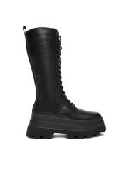DeeZee Kozaki 2163-2 Czarny. Czarne kozaki DeeZee, z materiału, bez obcasa, na płaskiej podeszwie, bez zapięcia. Za 269.99 zł.