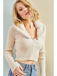 Bianco Lucci Kardigan w kolorze kremowym rozmiar: M. Brązowe kardigany Bianco Lucci, m, bez wzorów, prążkowane. Za 73.99 zł.