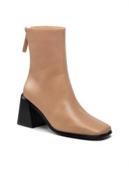 DeeZee Botki ZALY30747-1 Beżowy. Brązowe botki DeeZee, bez wzorów, ze skóry, bez obcasa, na słupku, bez zapięcia. Za 229.99 zł.
