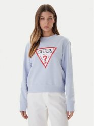 Guess Bluza W2YQ16 KBA11 Błękitny Regular Fit. Niebieskie bluzy Guess, l, z aplikacjami, z bawełny, bez kaptura. Za 299.99 zł.