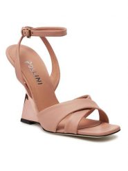 Pollini Sandały SA1602AE1ITEZ609 Różowy. Czerwone sandały Pollini, bez wzorów, ze skóry, bez obcasa, na koturnie, bez zapięcia. Za 1,939.00 zł.