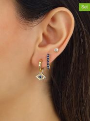 Miu Silver Pozłacane kolczyki (3 szt.) z cyrkoniami rozmiar: onesize. Niebieskie kolczyki Miu Silver, z cyrkonią, pozłacane. Za 86.99 zł.