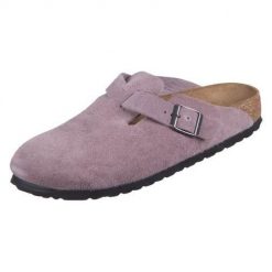 Klapki unisex Birkenstock Boston Faded. Czerwone klapki Birkenstock, bez wzorów, z materiału, bez obcasa. Za 929.00 zł.