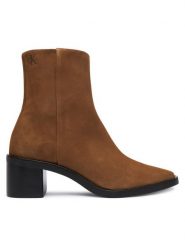Calvin Klein Botki HW0HW02592 Brązowy. Brązowe botki Calvin Klein, bez wzorów, ze skóry, bez obcasa, na słupku, bez zapięcia. Za 679.99 zł.