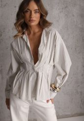 Zielona Taliowana Koszula z Bawełną i Baskinką w Paski Sewtela. Zielone koszule Renee, l, bez wzorów, z bawełny, bez kołnierzyka, bez ramiączek. Za 129.99 zł.