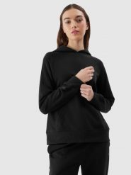 4F Bluza dresowa nierozpinana z kapturem damska - czarna XL. Czarne bluzy 4f, l, bez wzorów, z bawełny, z kapturem. W wyprzedaży za 79.99 zł.