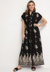 Czarna Koszulowa Sukienka z Bawełną Ozdobiona Metaliczną Nicią Tirlio. Czarne sukienki Born2be, na co dzień, l, z aplikacjami, z bawełny, eleganckie, bez kołnierzyka, bez ramiączek, maxi, koszulowe. Za 139.99 zł.