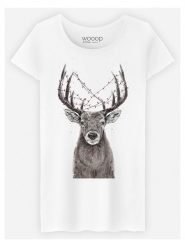 WOOOP Koszulka "Christmas Deer" w kolorze białym rozmiar: L. Białe bluzki Wooop, l, bez wzorów, z bawełny, bez kołnierzyka, bez ramiączek. Za 57.06 zł.