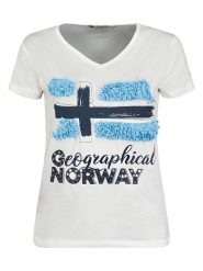 Geographical Norway Koszulka "Jarine" w kolorze białym rozmiar: L. Białe bluzki Geographical Norway, l, bez wzorów, bez kołnierzyka, bez ramiączek. Za 39.49 zł.