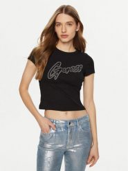 Guess T-Shirt W5RI68 KA0H1 Czarny Regular Fit. Czarne t-shirty Guess, xxl, z aplikacjami, z bawełny, bez kołnierzyka, bez ramiączek. Za 89.99 zł.