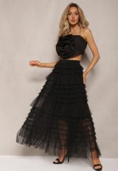 Czarna Spódnica z Falbankami Rozkloszowana Maxi z Bawełny Alare. Czarne spódnice Renee, bez wzorów, z bawełny, eleganckie, maxi, rozkloszowane. W wyprzedaży za 97.99 zł.