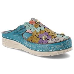 Klapki damskie Laura Vita, cholewka ze skóry naturalnej zapinane na rzep na solidnej podeszwie, niebieskie, Dorry 22 AJ1819-B2. Niebieskie klapki Laura Vita, bez wzorów, ze skóry, bez obcasa. Za 309.00 zł.