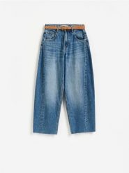 Jeansy barrel leg z paskiem - niebieski. Niebieskie jeansy Reserved, bez wzorów. Za 149.99 zł.