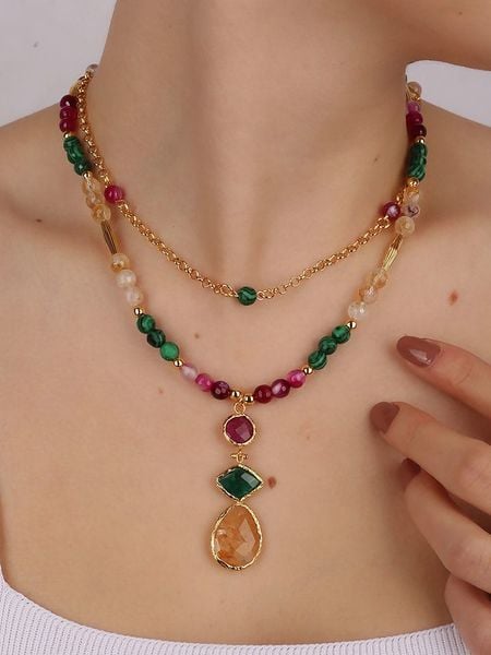 Pierres delicates Pozłacany naszyjnik z elementami ozdobnymi - dł. 50 cm rozmiar: onesize. Brązowe naszyjniki Pierres delicates, z agatem, pozłacane. Za 108.99 zł.