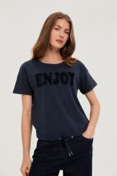 Bluza z krótkimi rękawami granatowa. Bluzy MOODO, bez wzorów, z bawełny, bez kaptura. Za 89.99 zł.