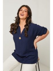 Curvy Lady Bluzka w kolorze granatowym rozmiar: 44/46. Niebieskie bluzki Curvy Lady, bez wzorów, klasyczne, bez kołnierzyka, bez ramiączek. Za 145.94 zł.