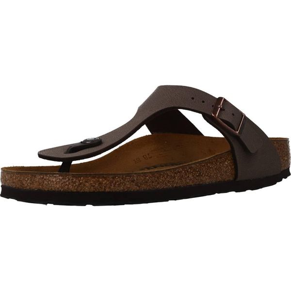 Japonki damskie Birkenstock Gizeh Birkoflor. Brązowe klapki Birkenstock, bez wzorów, z materiału, z otwartym noskiem, bez obcasa. Za 359.00 zł.
