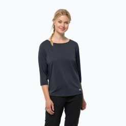 Koszulka trekkingowa damska Jack Wolfskin Jwp 3/4. Niebieskie bluzki Jack Wolfskin, xs, bez wzorów, sportowe, bez kołnierzyka, bez ramiączek. Za 85.99 zł.