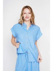 Le Jardin du Lin Lniana bluzka w kolorze błękitnym rozmiar: 40. Niebieskie bluzki Le jardin du lin, bez wzorów, ze lnu, bez kołnierzyka, bez ramiączek. Za 130.99 zł.