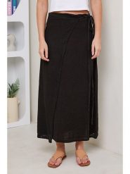 Rodier Lin Lniana spódnica w kolorze czarnym rozmiar: M/L. Czarne spódnice Rodier Lin, l, bez wzorów, ze lnu, maxi, kopertowe. Za 140.53 zł.