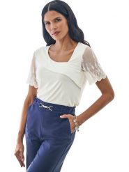 Heine Bluzka w kolorze kremowym rozmiar: 42. Brązowe bluzki Heine, bez wzorów, z koronki, bez kołnierzyka, bez ramiączek. Za 82.99 zł.