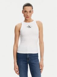 Calvin Klein Jeans Top Monologo J20J225301 Biały Slim Fit. Białe topy Calvin Klein Jeans, xxl, bez wzorów, z bawełny, bez kołnierzyka, bez ramiączek. Za 119.99 zł.