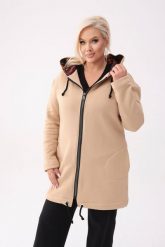 Beżowa bluza z kapturem Flora PLUS SIZE XXL OVERSIZE. Brązowe bluzy Moda Size Plus Iwanek, na jesień, m, bez wzorów, z bawełny, z kapturem. W wyprzedaży za 235.90 zł.