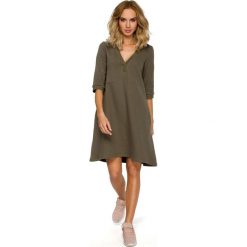 Made of Emotion damska sukienka M403 S khaki. Brązowe sukienki Made Of Emotion, m, bez wzorów, bez kołnierzyka, bez ramiączek. W wyprzedaży za 166.00 zł.