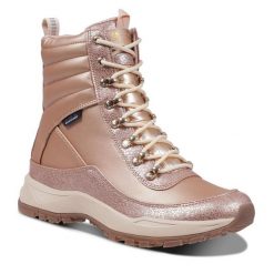 Botki Luhta. Czerwone botki Luhta, bez wzorów, bez obcasa, na płaskiej podeszwie, bez zapięcia. Za 549.99 zł.